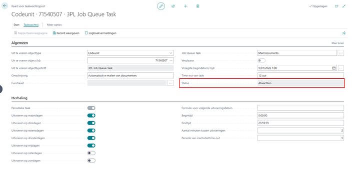 Taakwachtrijpost automatisch mailen